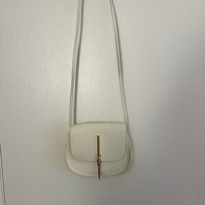 White Leather Crossbody Bag with Gold Accent